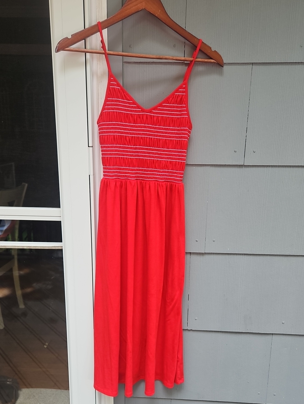 Alya Red Smocked Midi Dress with Spaghetti Straps